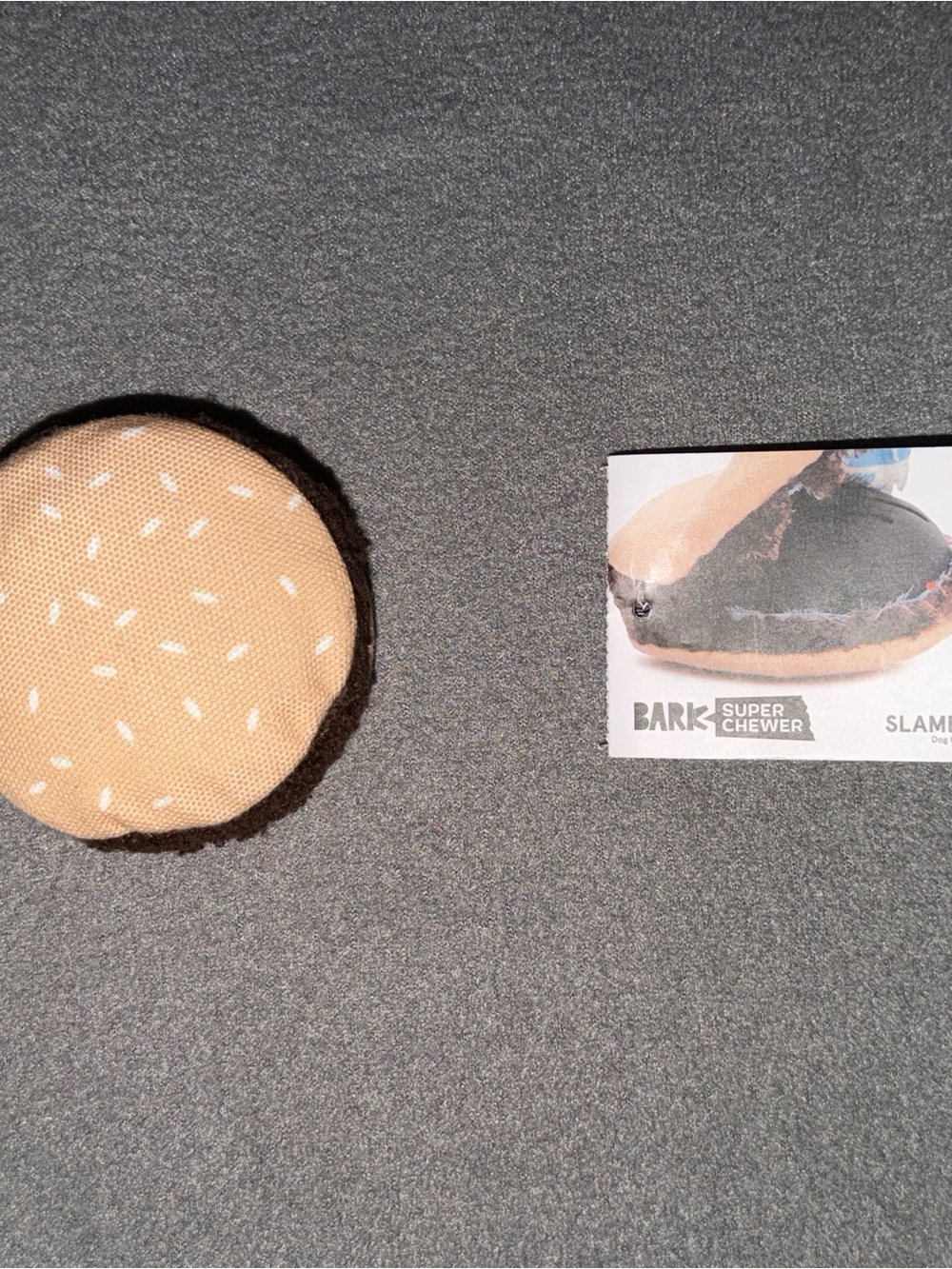 Bark Plush Burger Dog Toy in Tan and Brown